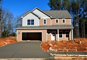 house with open garage door